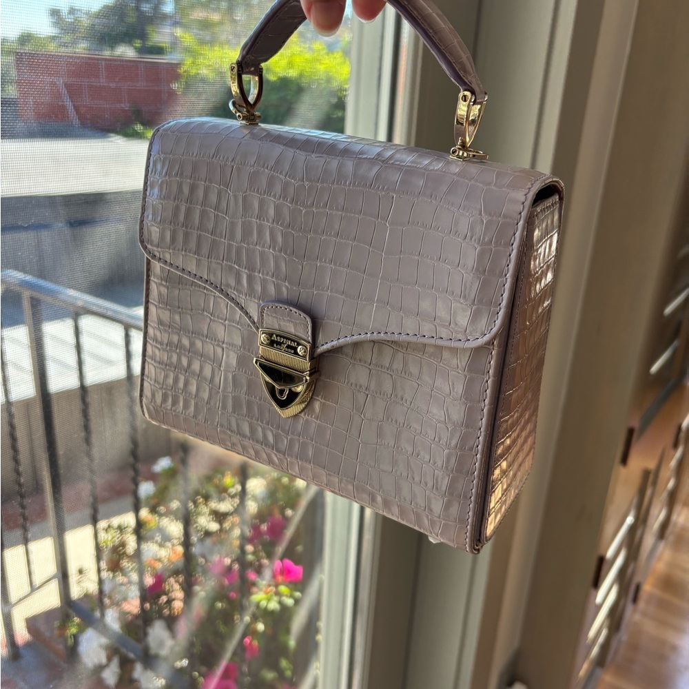 Aspinal of London Lilac Croc-Embossed Top-Handle Bag - Picture 10 of 11